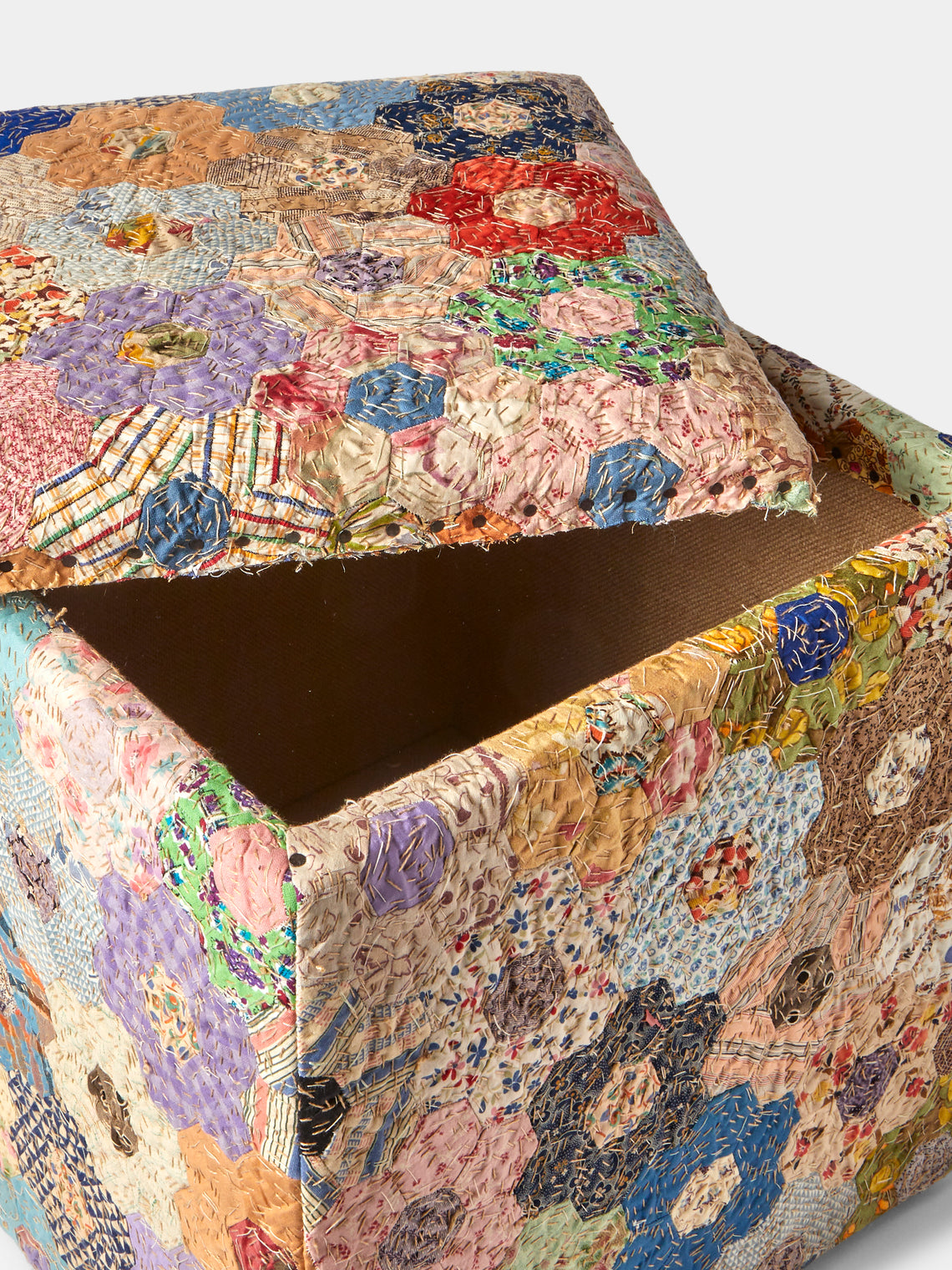 By Walid - 19th-Century Patchwork Silk and Oak Storage Stool - Multiple - ABASK