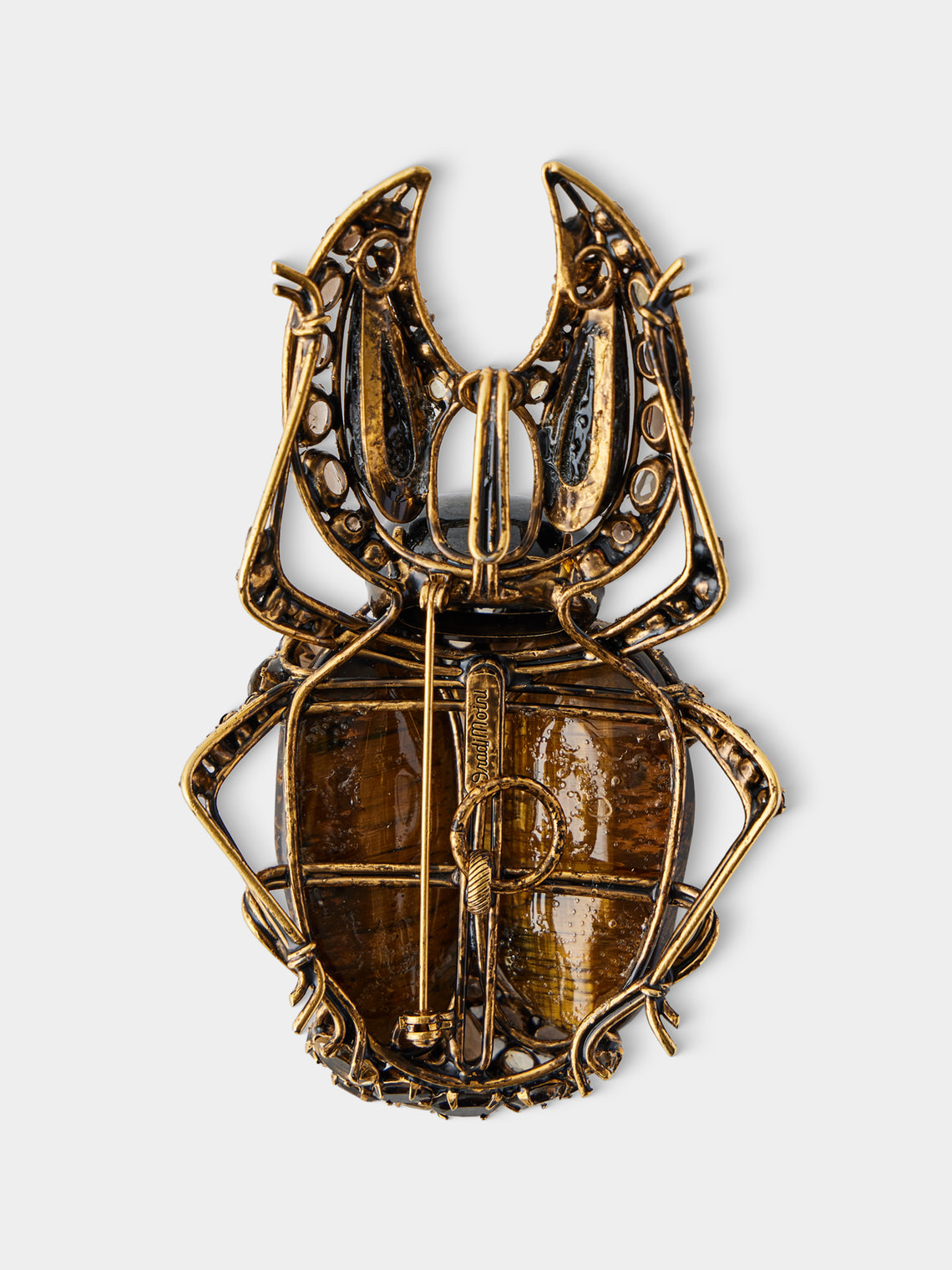 Mahnaz Collection - Vintage Gold-Plated Brass and Tiger's Eye Brooch Pendant - Brown - ABASK