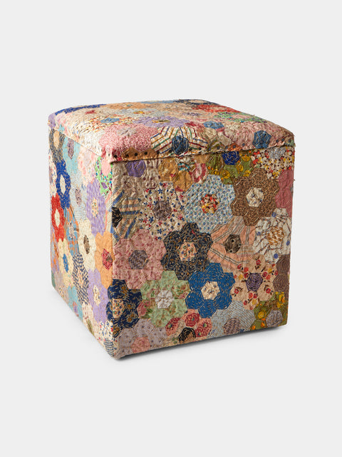 By Walid - 19th-Century Patchwork Silk and Oak Storage Stool - Multiple - ABASK - 