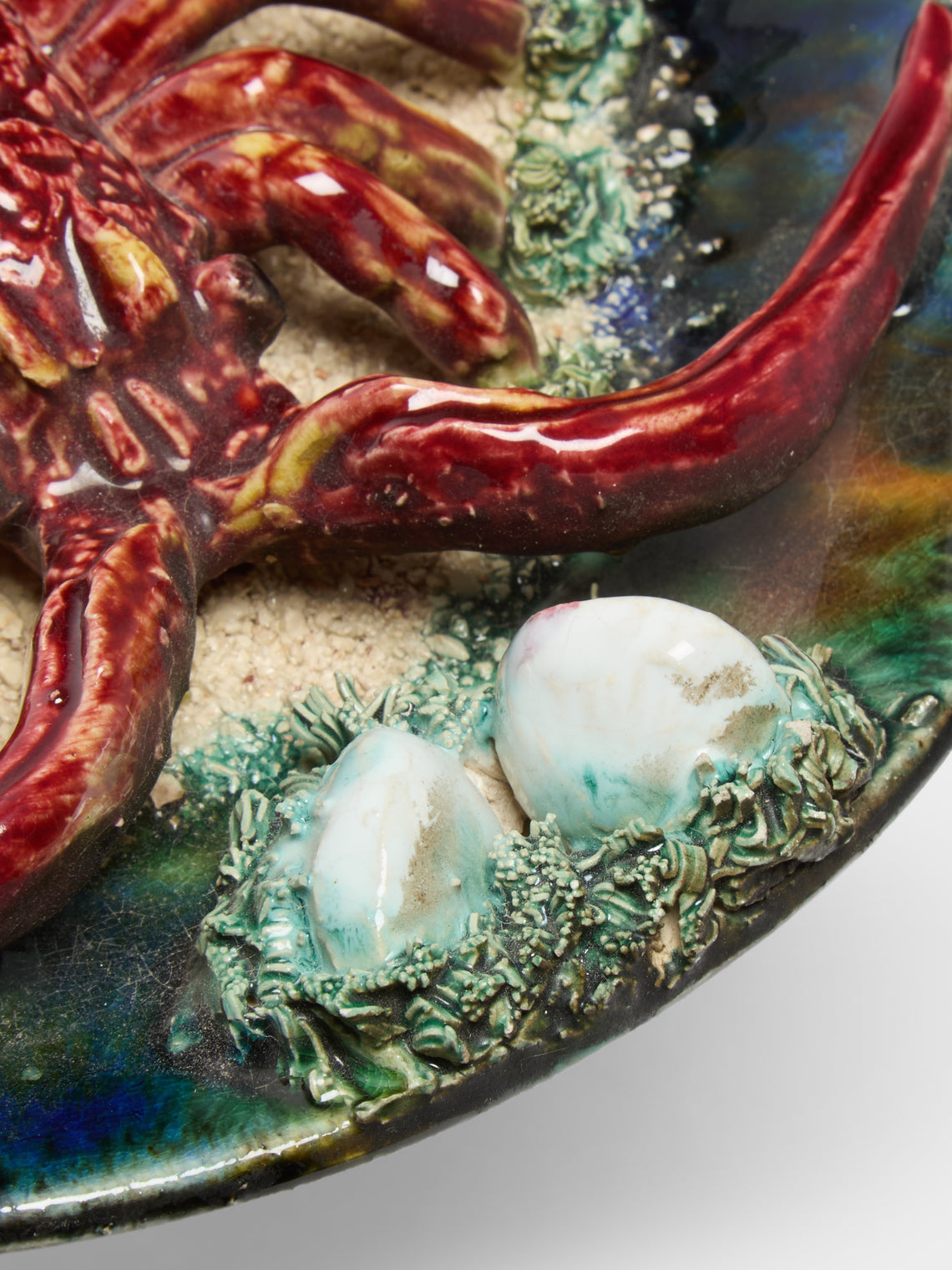 Antique and Vintage - Mid-Century Lobster Majolica Ceramic Serving Plate (9in/23cm) - Multiple - ABASK