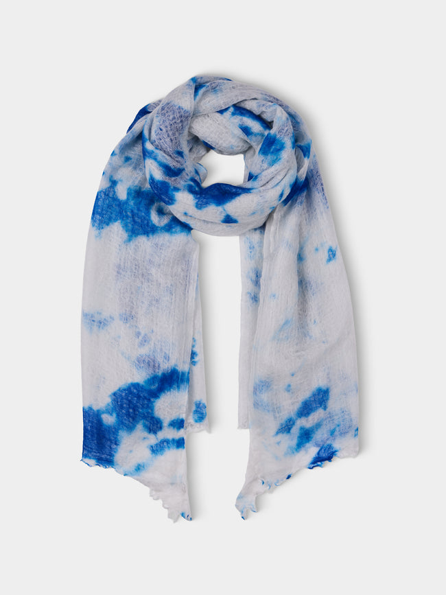 Suzusan - Shibori Cashmere Featherweight Shawl (94.5in/2.4m) - Blue - ABASK - 