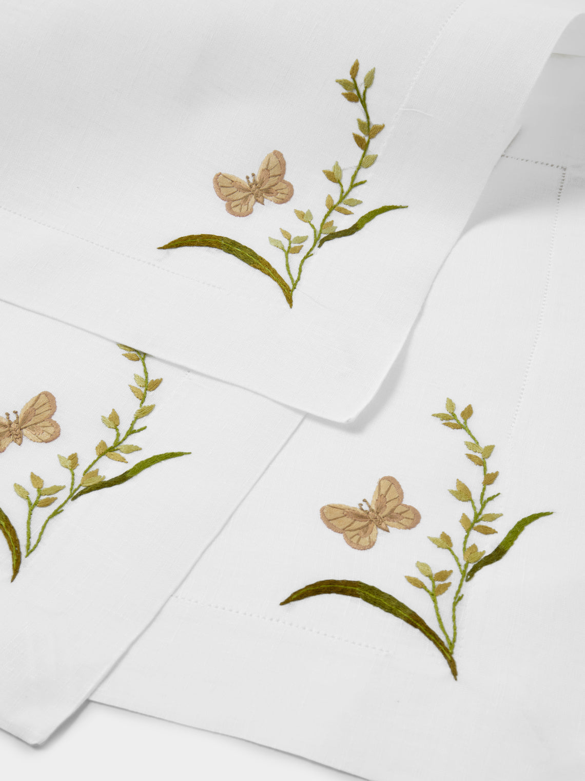 ERI Textiles - | Set of 4 | Green Meadow Hand-Embroidered Linen Placemats - Multiple - ABASK