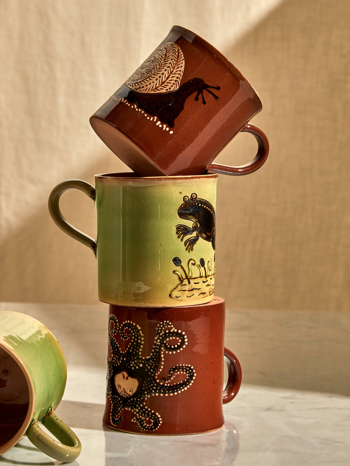 Poterie d’Évires - Animals Hand-Painted Ceramic Mugs (Set of 4) - Multiple - ABASK