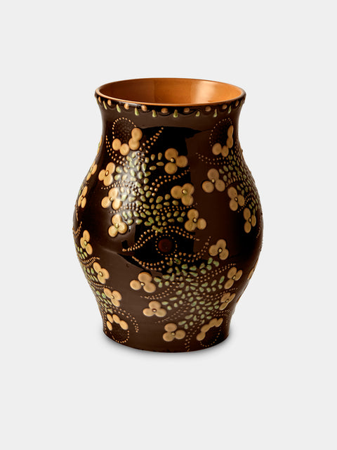 Poterie d’Évires - Flowers Hand-Painted Ceramic Vase (8in/20cm) - Dark Brown - ABASK - 