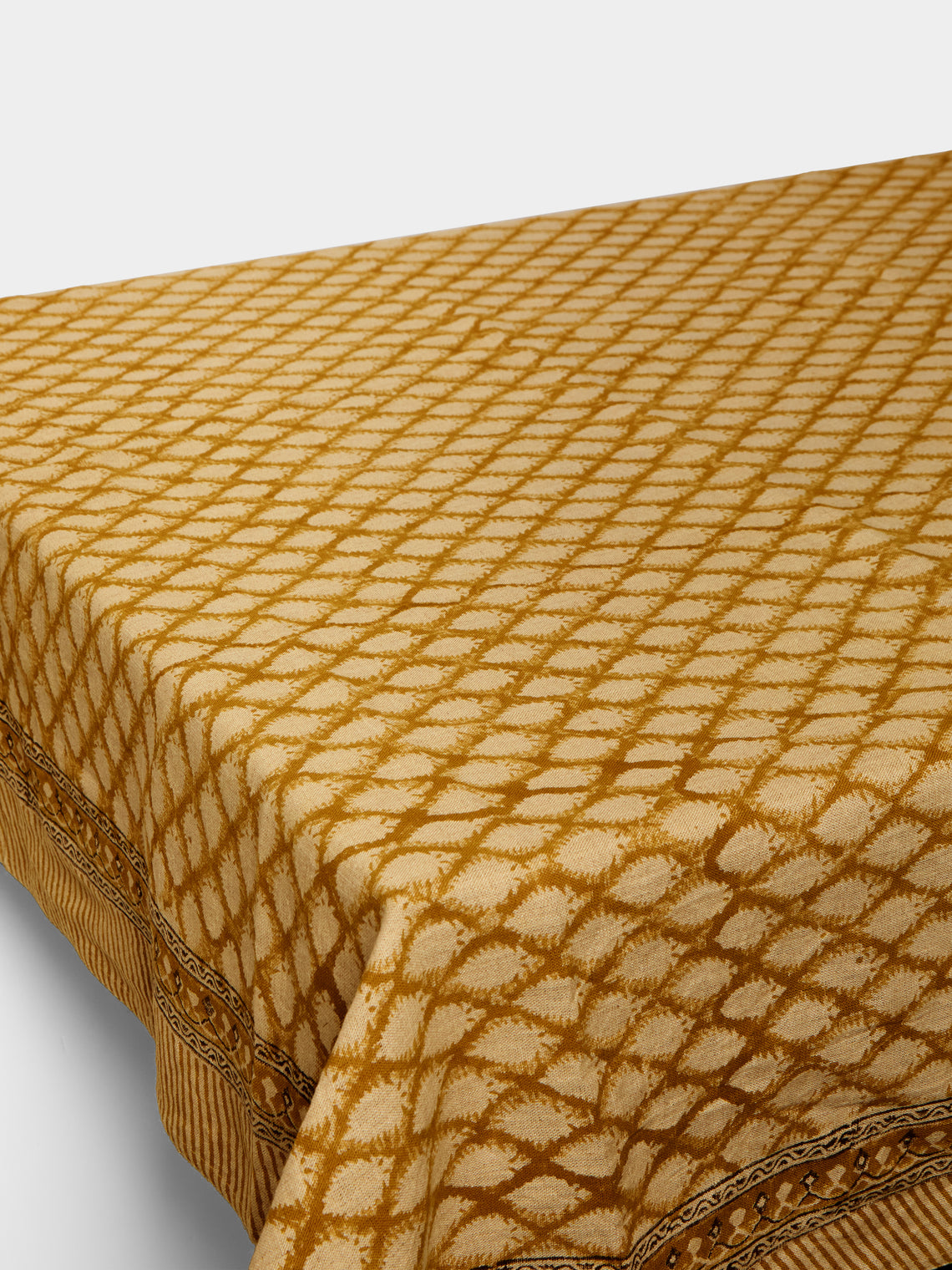 Chamois - Cypress Block-Printed Linen Rectangular Tablecloth (106.5in/2.7m) - Orange - ABASK