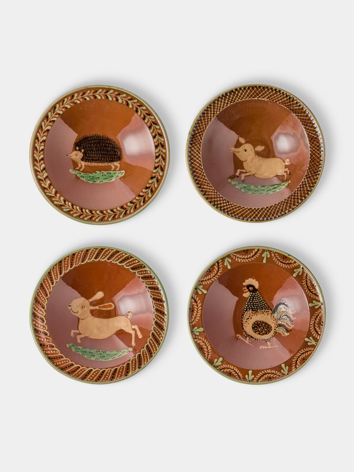Poterie d’Évires - Animals Hand-Painted Ceramic Breakfast Bowls (Set of 4) - Light Brown - ABASK - 
