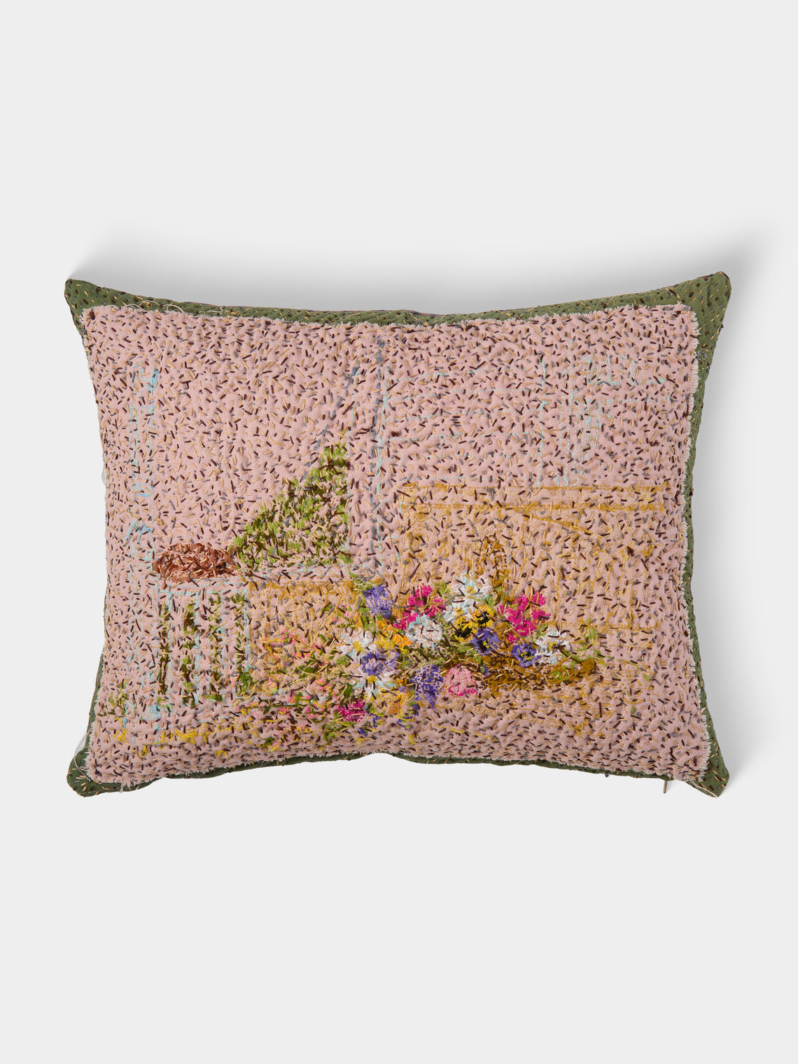 By Walid - 19th-Century Needlepoint Wool and Ticking Fabric Cushion (21.5in/55cm) - Multiple - ABASK - 