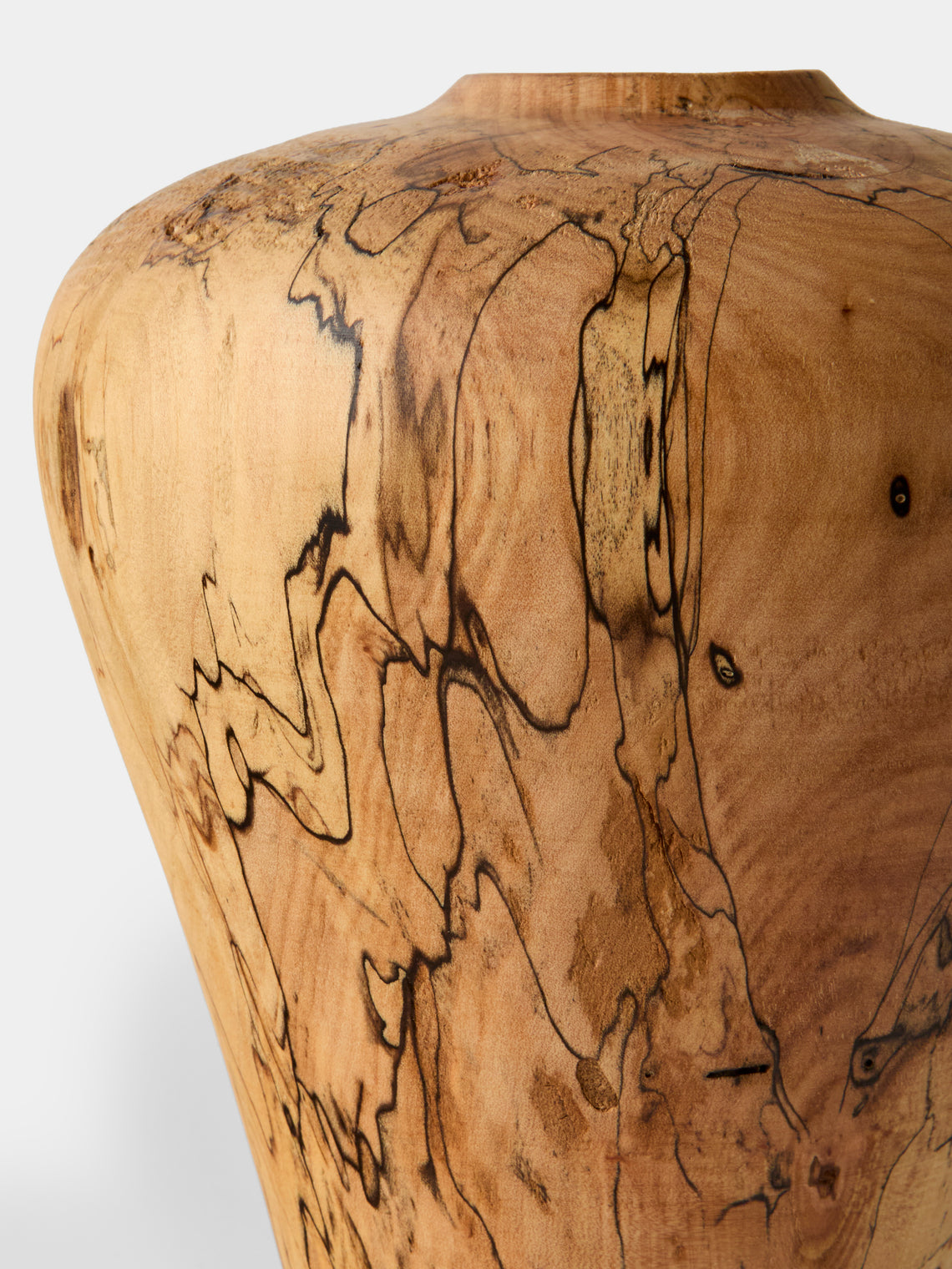 Iida Woodturning - Hand-Turned Oil-Finish Spalted Maple Vase (9in/23.5cm) - Brown - ABASK