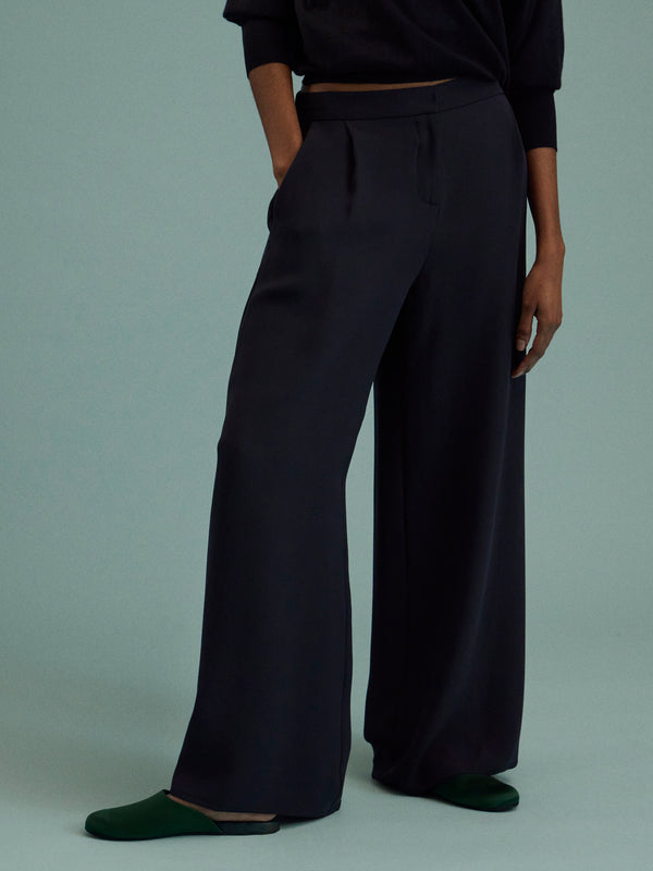 Dusan - Silk Full Trousers - Navy - ABASK