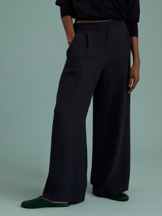 Dusan - Silk Full Trousers - Navy - ABASK