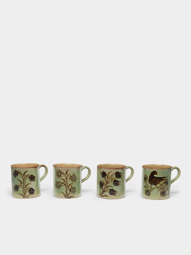 Poterie d’Évires - Birds and Flowers Hand-Painted Ceramic Mugs (Set of 4) -  - ABASK - 