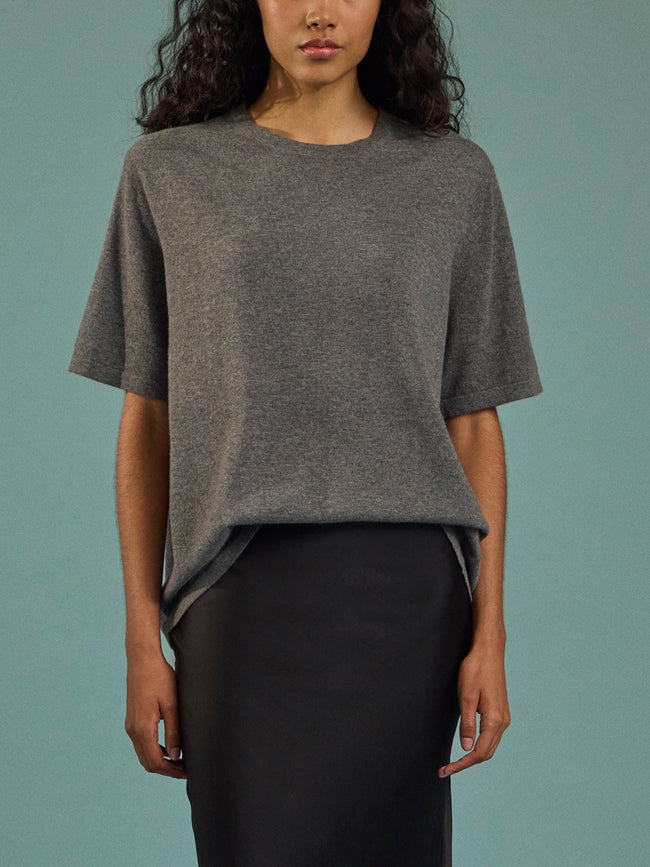 Arch4 - Golden Baby Goat Cashmere Oversized T-Shirt | Size: S - Gray - ABASK