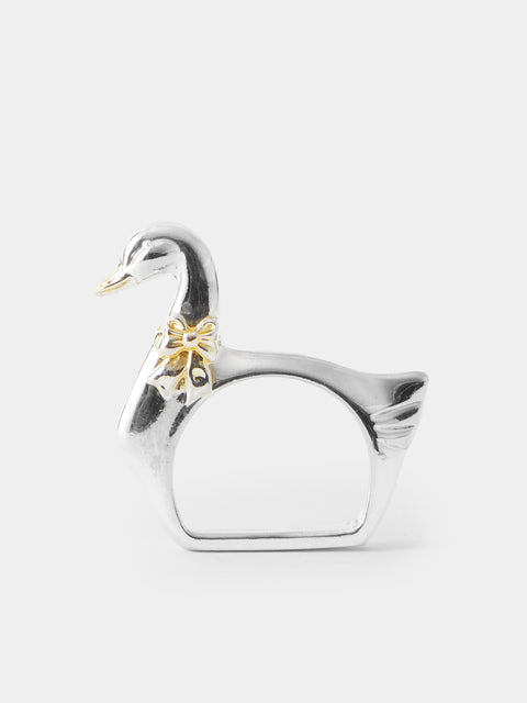 Antique and Vintage - Mid Century Silver Plated Geese Napkin Rings (Set of 6) - Silver - ABASK - 