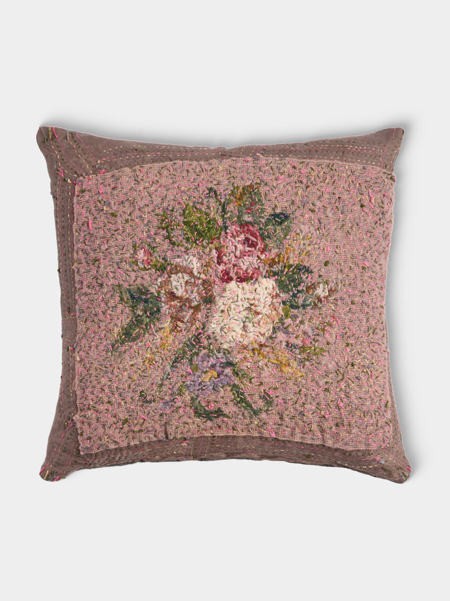 By Walid - 19th-Century Needlepoint Wool and 1920s French Jacquard Cushion (19in/48cm) - Multiple - ABASK - 