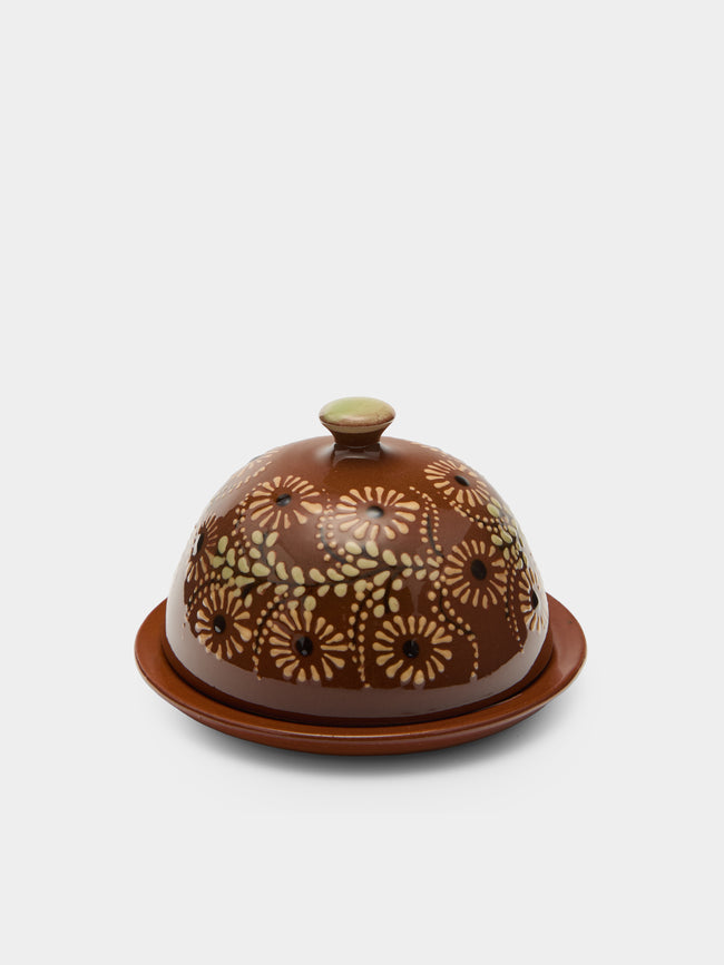 Poterie d’Évires - Flowers Hand-Painted Ceramic Small Lidded Butter Dish - Light brown - ABASK - 