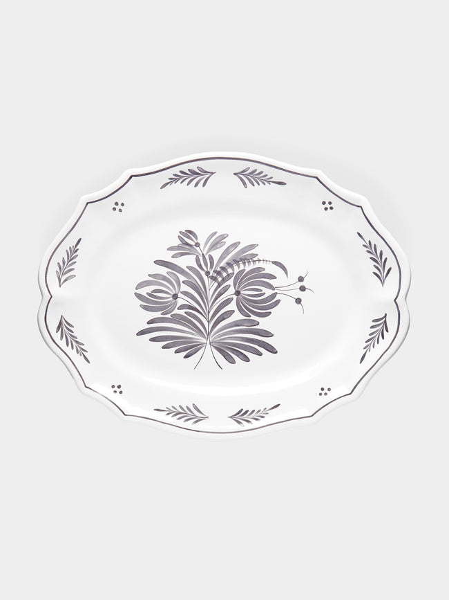 Bourg Joly Malicorne - Antique Fleurs Hand-Painted Ceramic Large Oval Serving Dish -  - ABASK - 