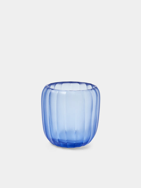 Micheluzzi Glass - Rullo Bluino Coste Hand-Blown Murano Glass Vase (4.5in/11cm) - Blue - ABASK - 