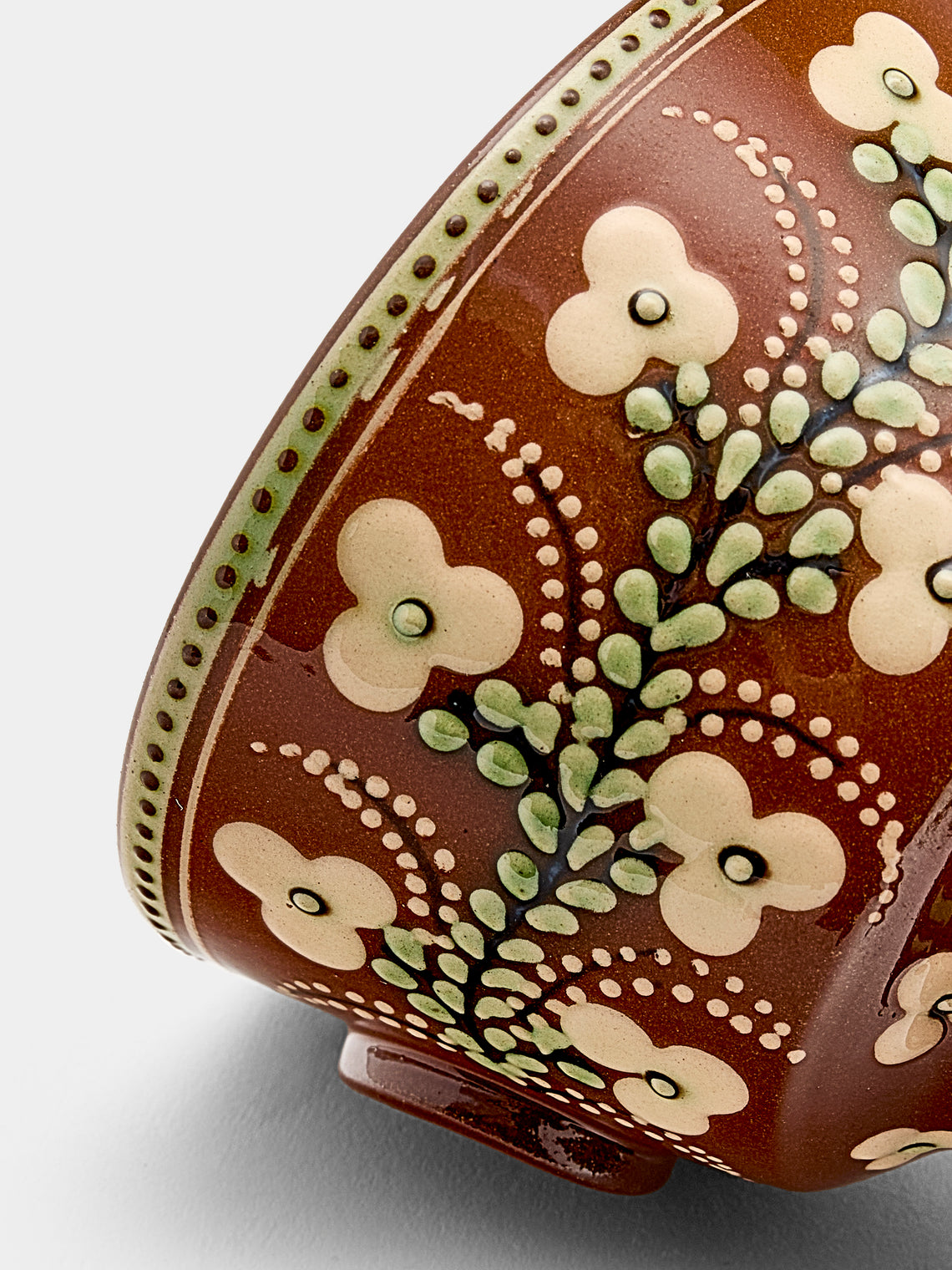 Poterie d’Évires - Flowers Hand-Painted Ceramic Small Raised Bowl - Light brown - ABASK