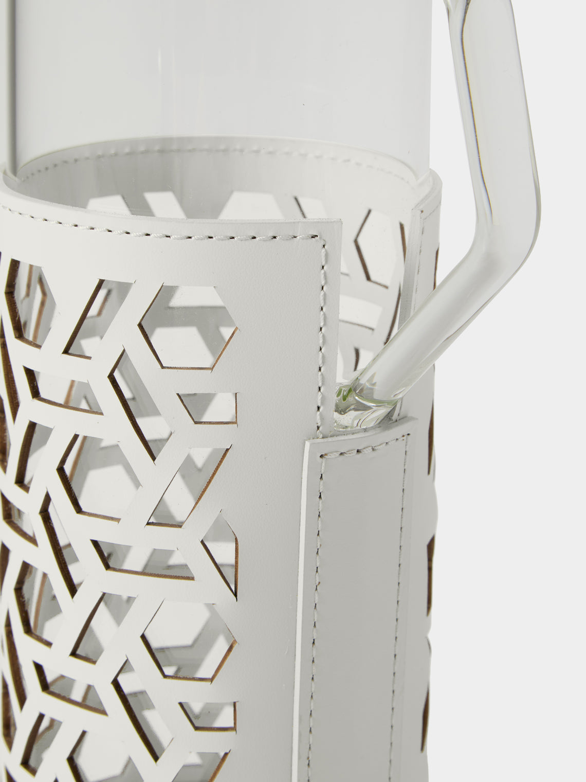 RUDI - Messina Leather and Glass Pitcher (42oz/1.2L) - White - ABASK