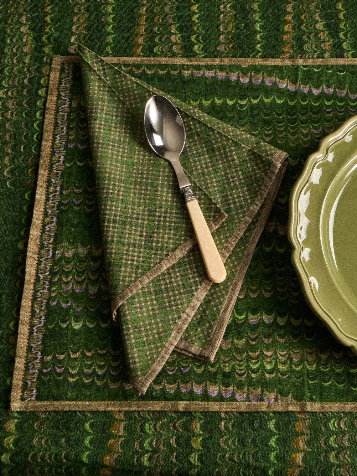 D'Ascoli - | Set of 4 | Gamieda Printed Napkins - Green - ABASK