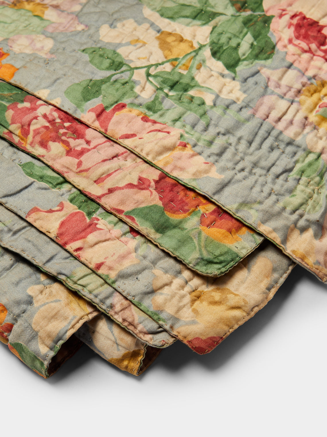 Antique and Vintage - 1910s Floral Welsh Wholecloth Quilt -  - ABASK