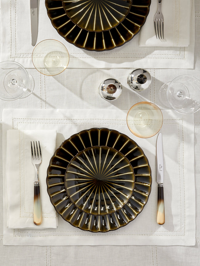 Volga Linen - Double Hem-Stitch Linen Placemats (Set of 6) - Ivory - ABASK