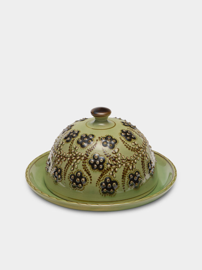 Poterie d’Évires - Flowers Hand-Painted Ceramic Large Lidded Butter Dish - Green - ABASK - 