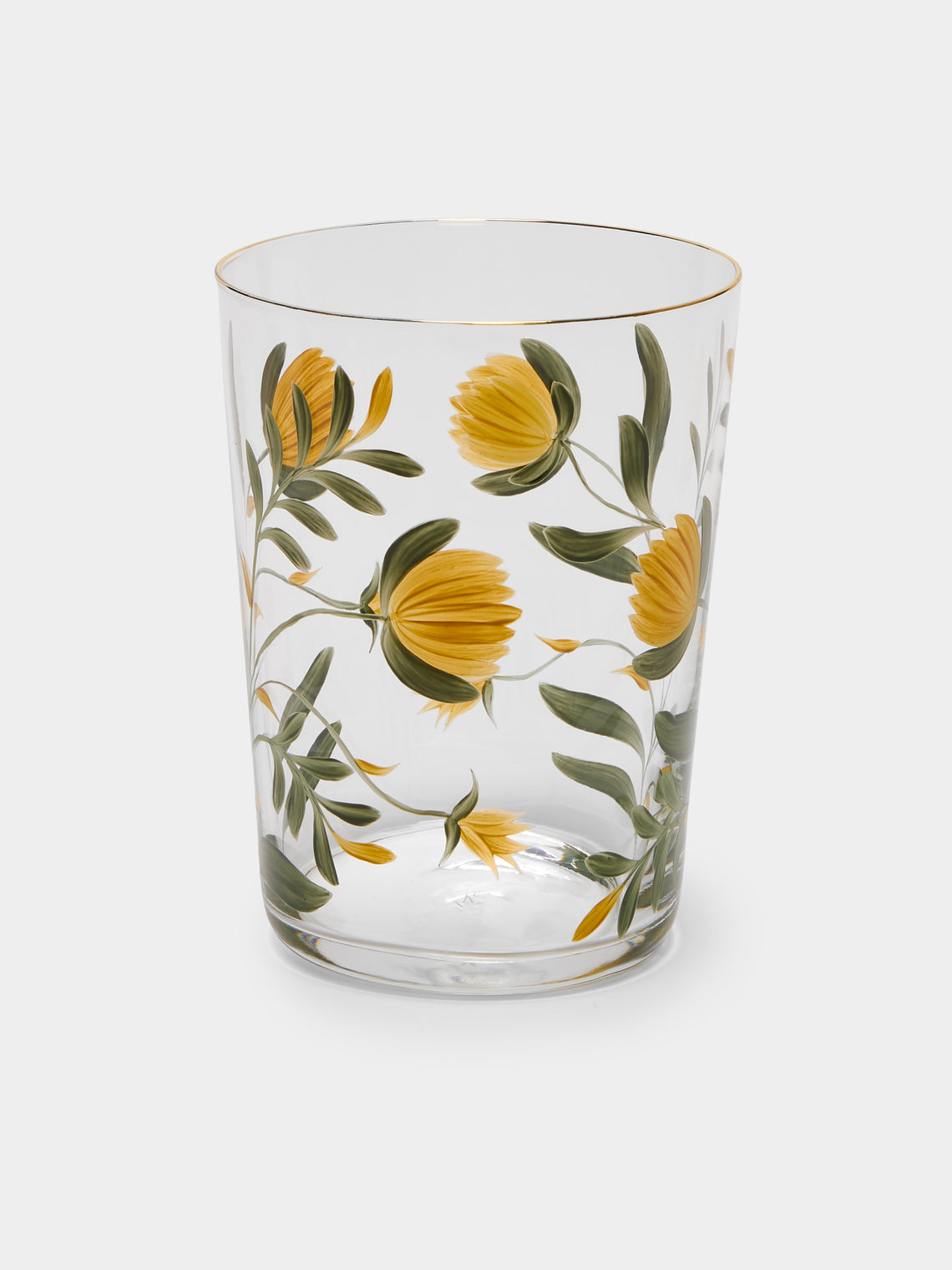 Los Vasos de Agua Clara - Jaipur Hand-Painted Crystal Highballs (Set of 6) - Yellow - ABASK - 