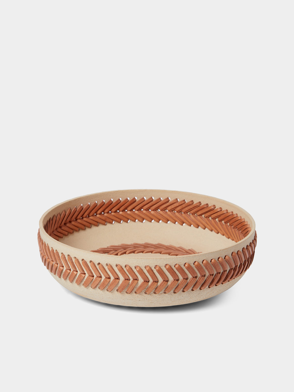 Silver Sentimenti - Gladiator Stoneware and Leather Bowl - Tan - ABASK - 