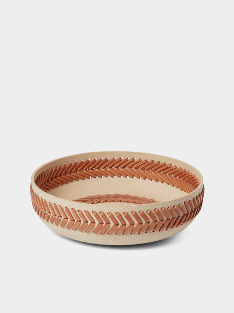 Silver Sentimenti - Gladiator Stoneware and Leather Bowl - Tan - ABASK - 