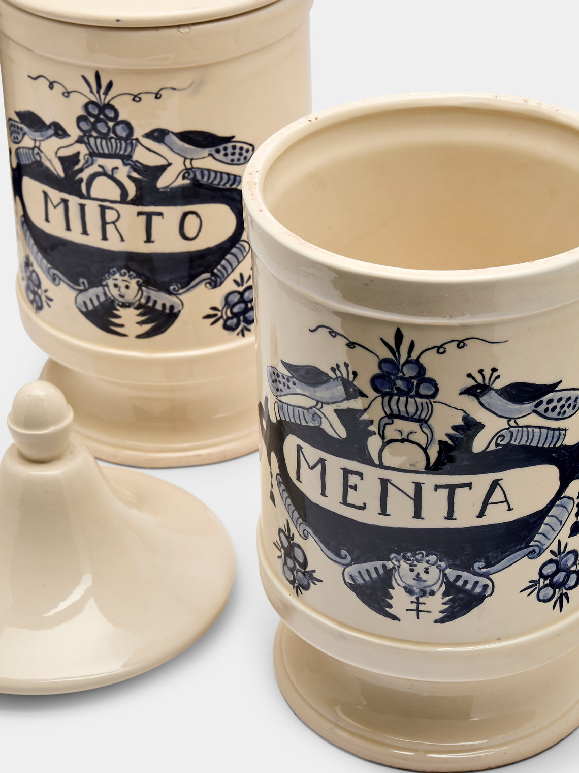 Antique and Vintage - 1940s Italian Ceramic Apothecary Jars (Set of 2) - Blue - ABASK