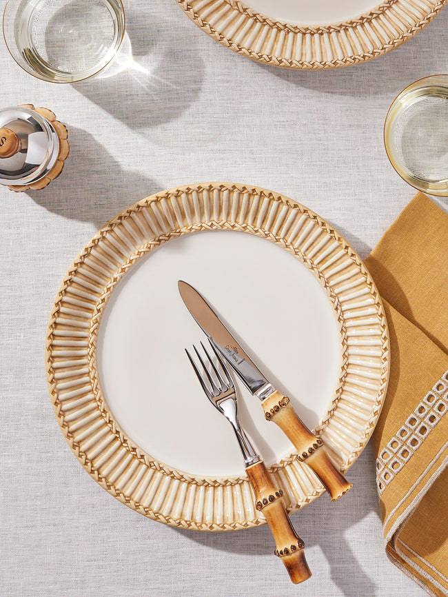 Tessalume Ceramiche - Wicker Hand-Painted Ceramic Dinner Plates (Set of 4) - White - ABASK