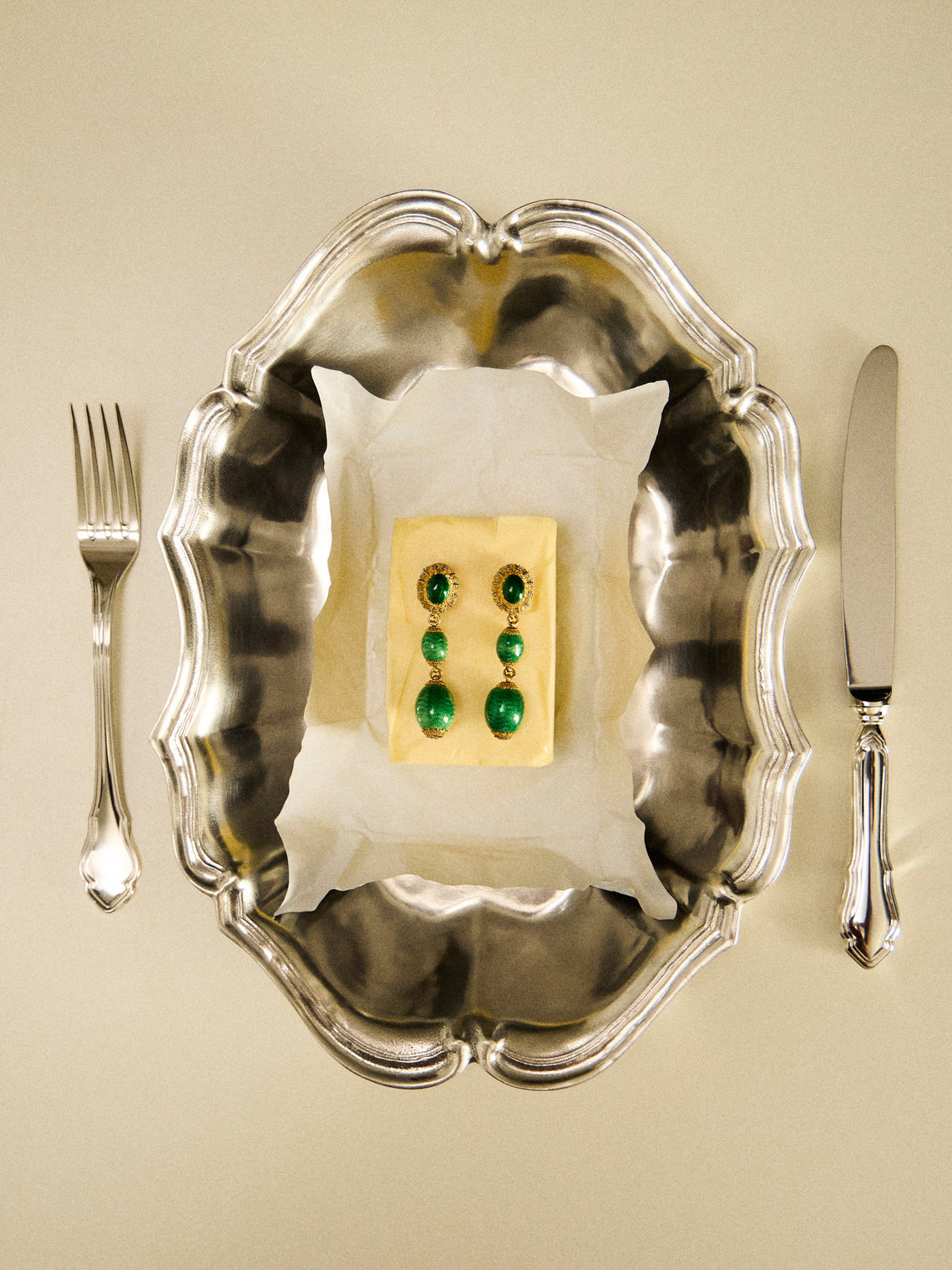 Mahnaz Collection - Vintage 1960s Cazzaniga 18-Karat Gold Guilloché Enamel Drop Earrings - Green - ABASK