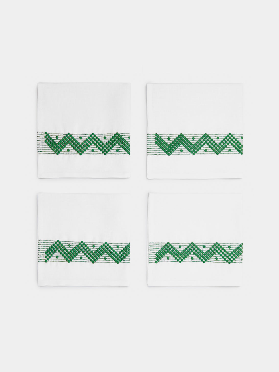 The Table Love - Zigzag Hand-Embroidered Linen Napkins (Set of 4) - Green - ABASK