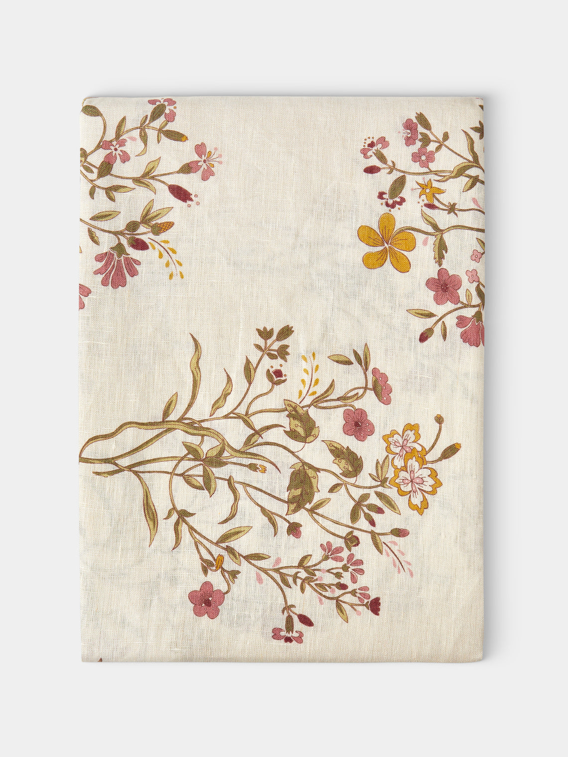 Volga Linen - Scarlet Flax & Field Flowers Overlock-Stitch Linen Round Tablecloth (86.5in/2.2m) - Cream - ABASK