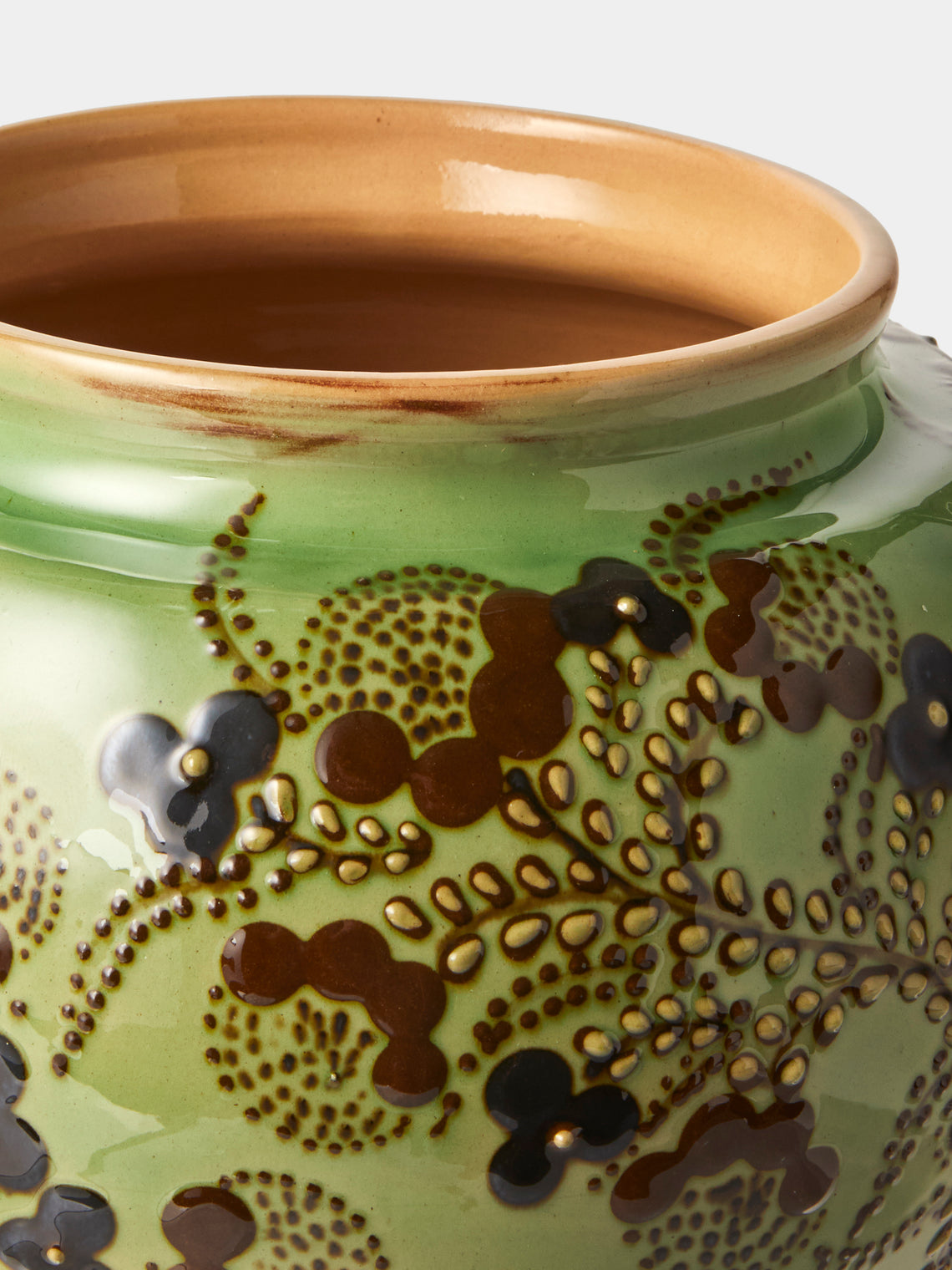 Poterie d’Évires - Flowers Hand-Painted Ceramic Vase (7in/18cm) - Green - ABASK