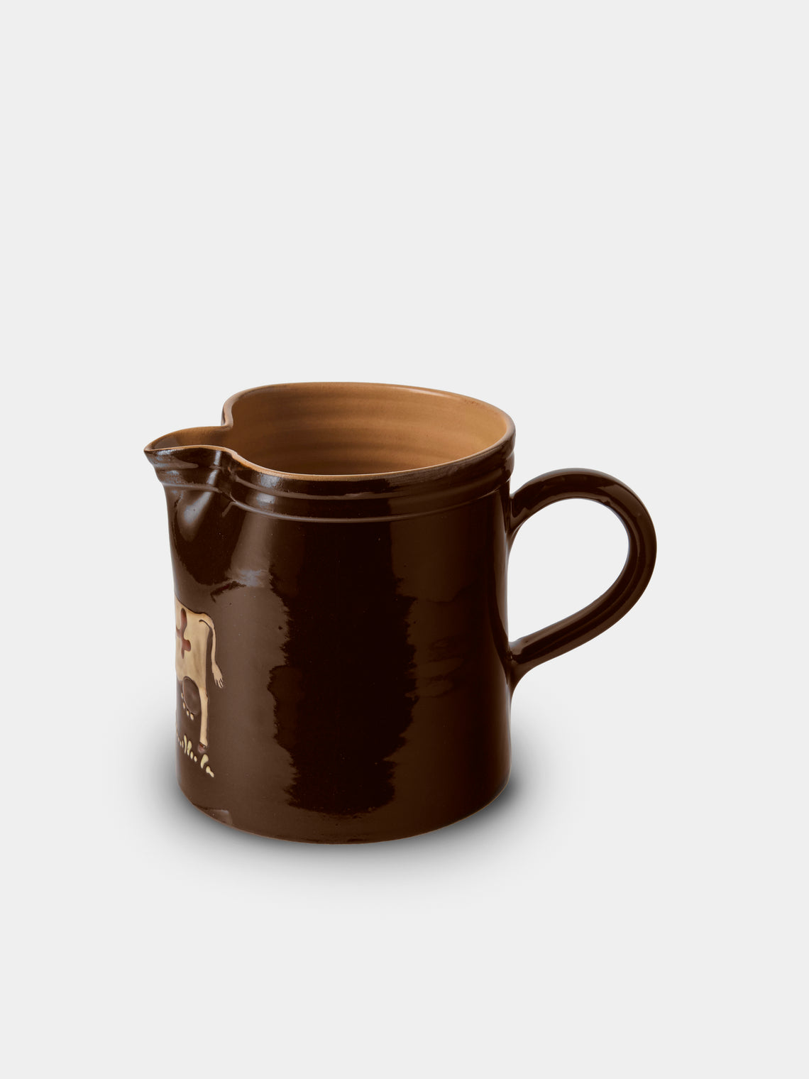 Poterie d’Évires - Cows Hand-Painted Ceramic Straight-Edge Medium Jug - Dark Brown - ABASK