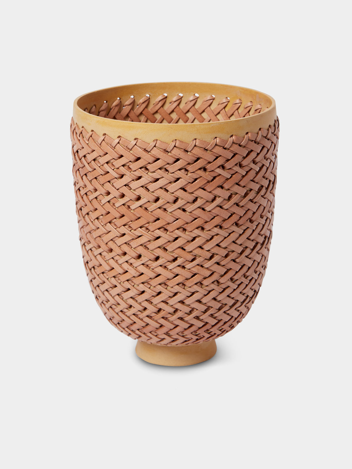 Silver Sentimenti - Gladiator Stoneware and Leather Footed Vase (8in/20cm) - Pink - ABASK - 