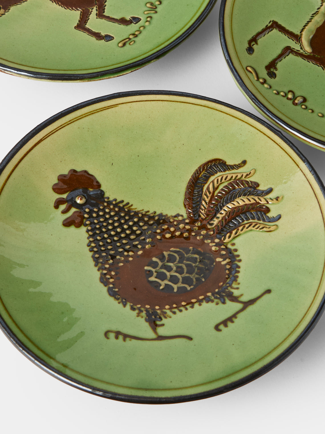 Poterie d’Évires - Animals Hand-Painted Ceramic Plates – 5.5in/14cm (Set of 4) - Green - ABASK