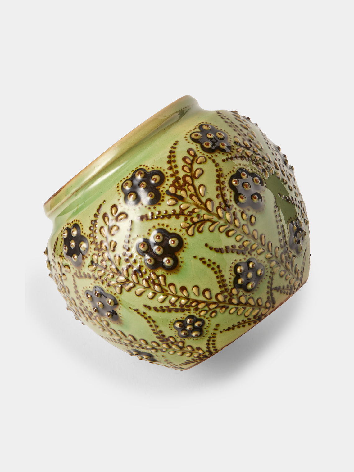 Poterie d’Évires - Flowers Hand-Painted Ceramic Vase (6.5in/17cm) - Green - ABASK