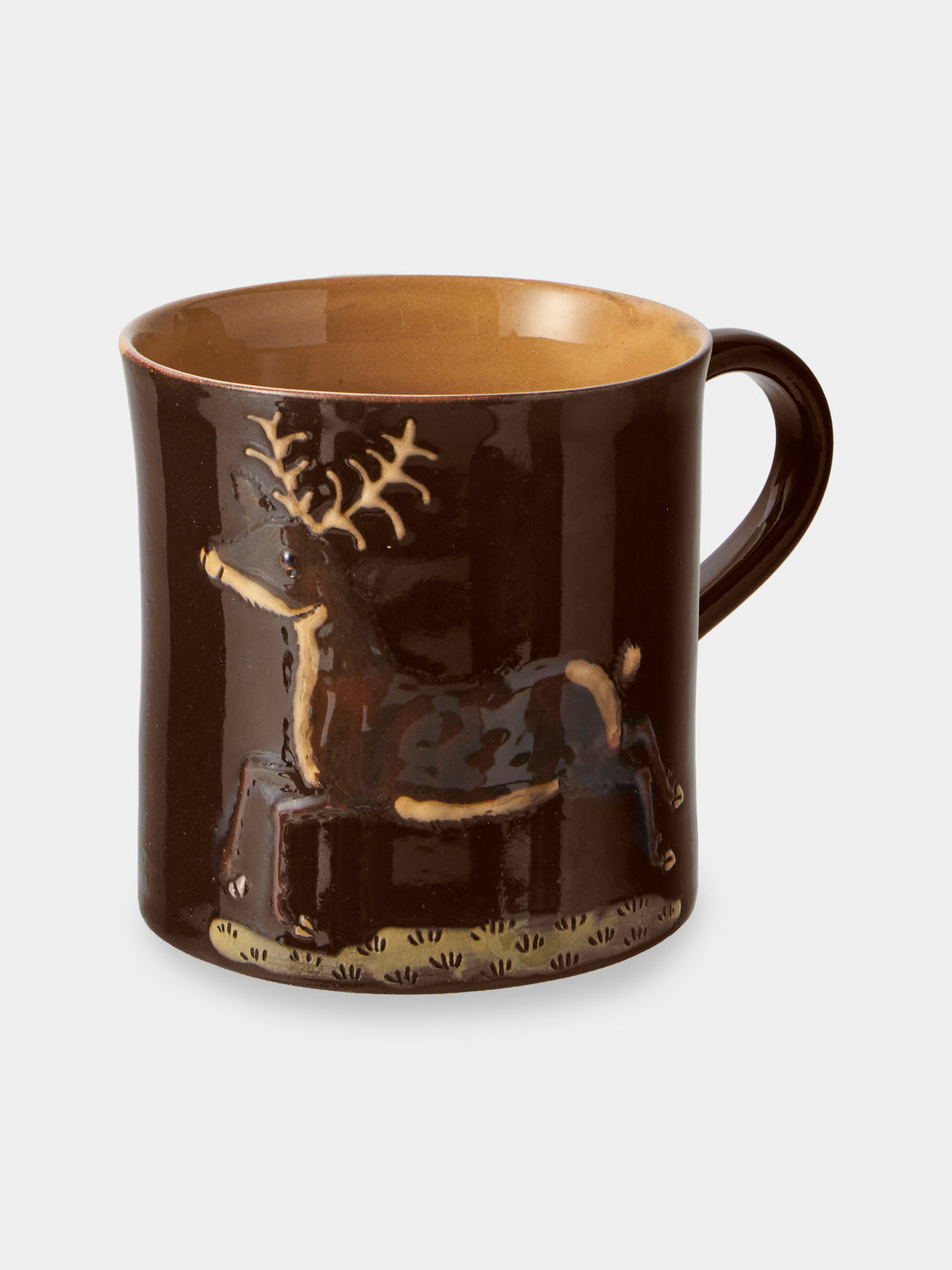 Poterie d’Évires - Animals Hand-Painted Ceramic Mugs (Set of 4) - Dark Brown - ABASK