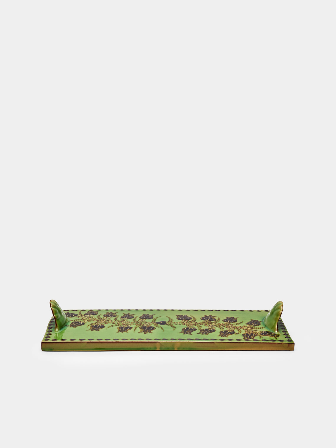 Poterie d’Évires - Flowers Hand-Painted Ceramic Cheese Platter - Green - ABASK