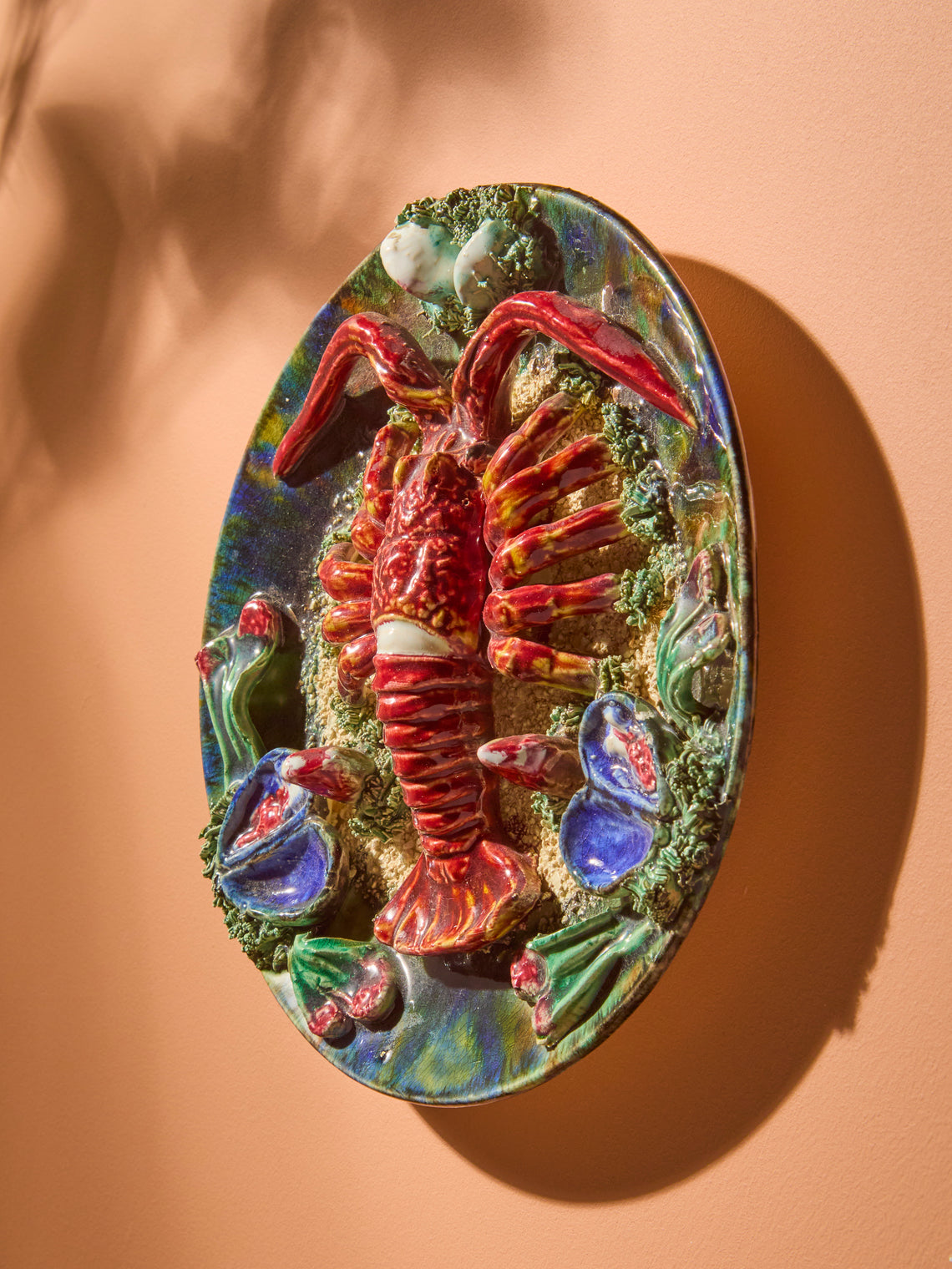 Antique and Vintage - Mid-Century Lobster Majolica Ceramic Serving Plate (9in/23cm) - Multiple - ABASK