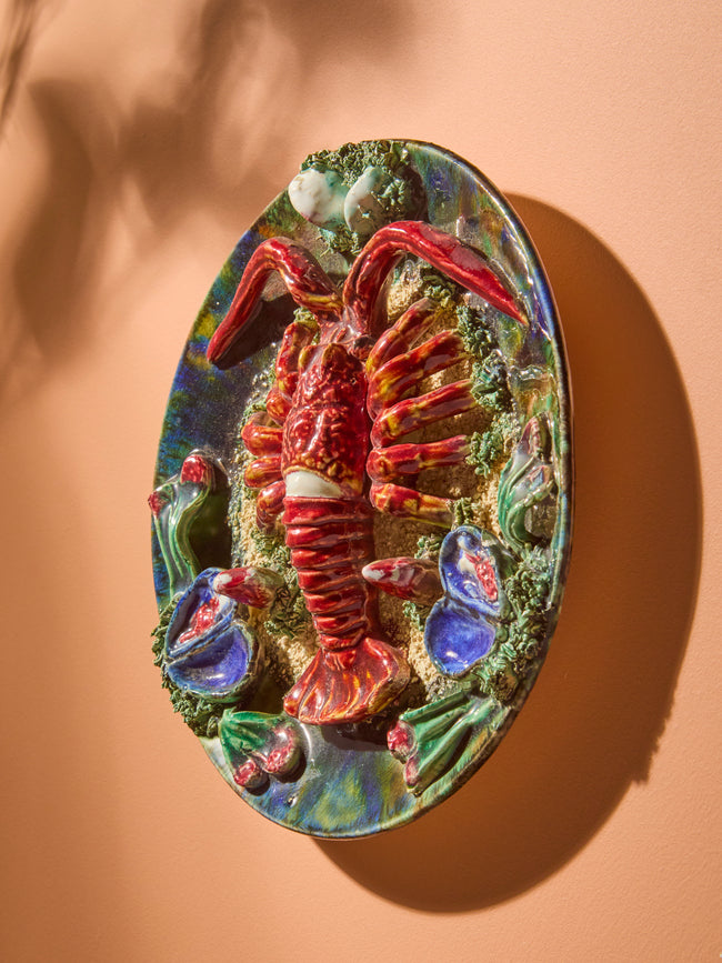 Antique and Vintage - Mid-Century Lobster Majolica Ceramic Serving Plate (9in/23cm) - Multiple - ABASK
