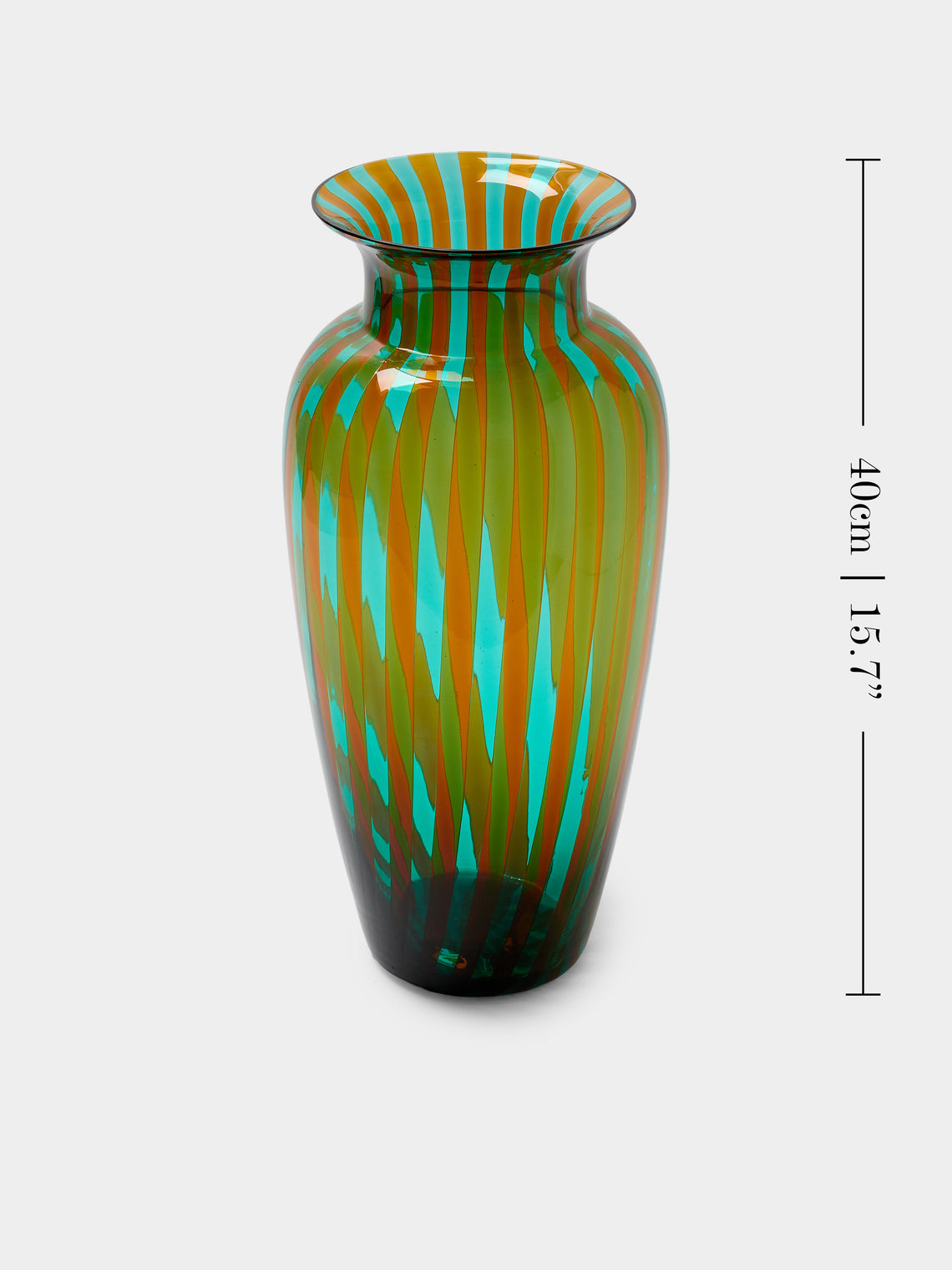 Antique and Vintage - 1980s Vertical Canne Murano Glass Vase (15.5in/40cm) - Green - ABASK