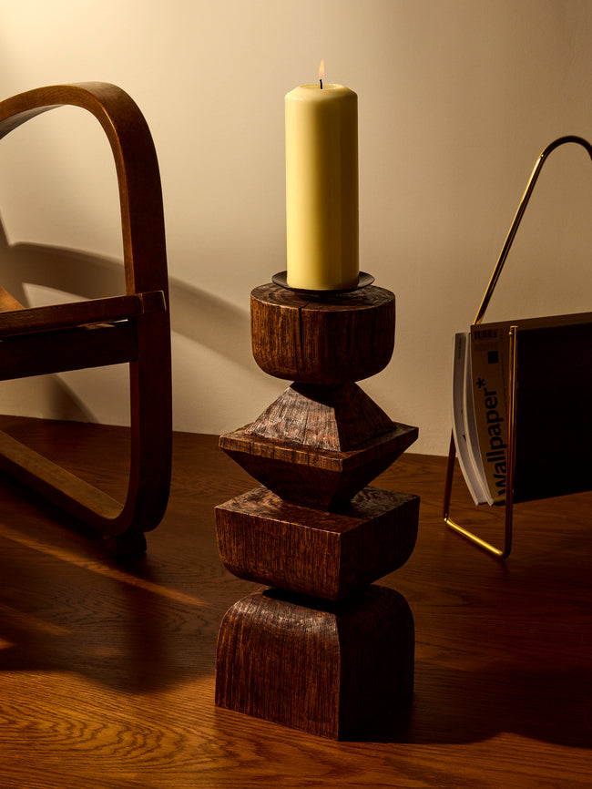 Jamie Gaunt Designs - Totem Hand-Carved Wood Candle Holder - Dark Brown - ABASK