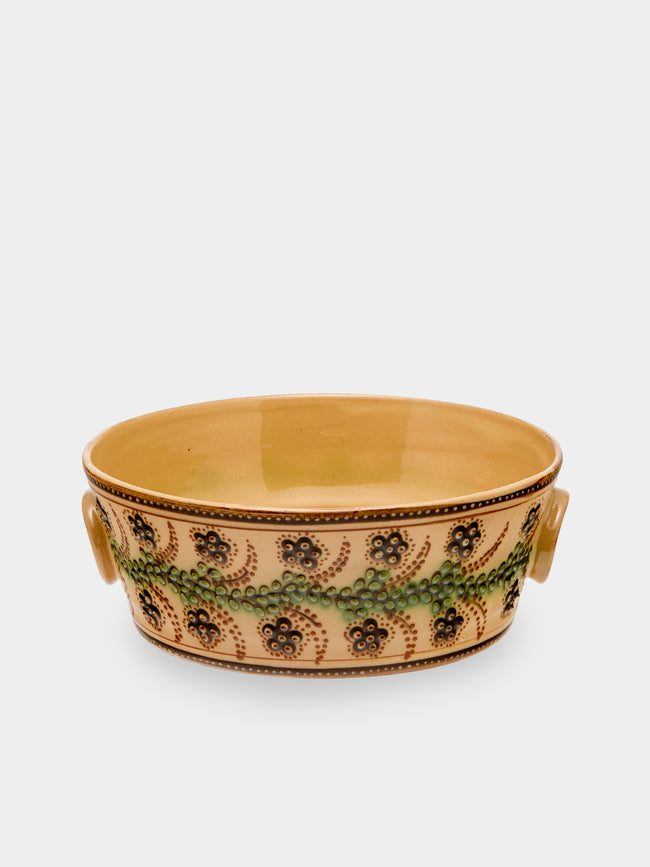 Poterie d’Évires - Flowers Hand-Painted Ceramic Small Handled Serving Bowl - Cream - ABASK - 