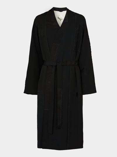 Considered Objects - Dots and Lines Hand-Stitched Silk Robe - Black - ABASK - 