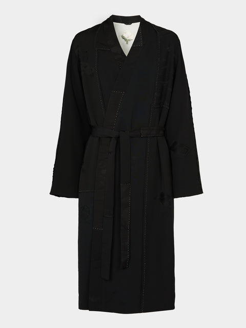 Considered Objects - Dots and Lines Hand-Stitched Silk Robe - Black - ABASK - 