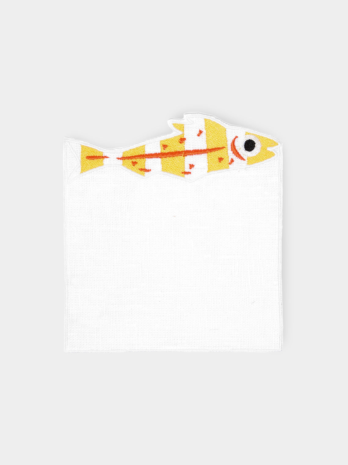 Sardines Embroidered Linen Cocktail Napkins (Set of 4)